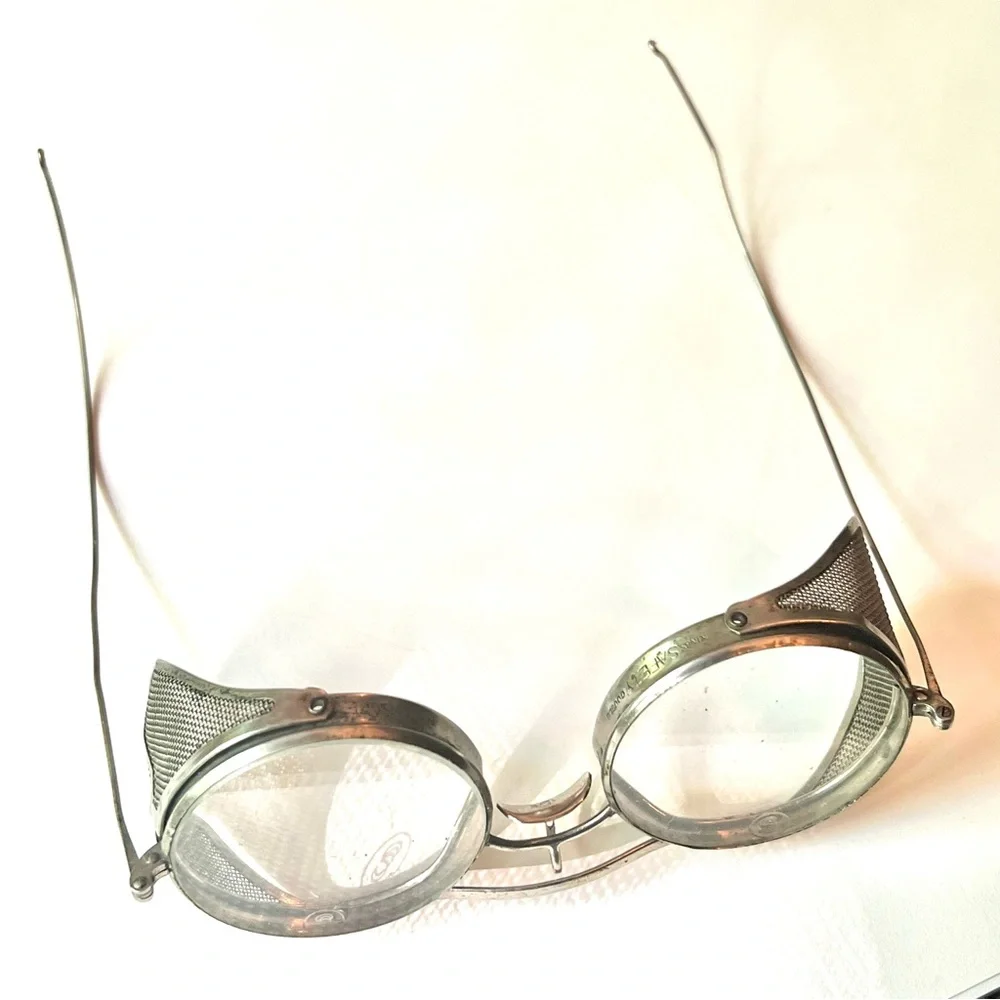 Antique Steampunk Safety Glasses Unisex Metal Glass Mesh Vintage Clear Glass